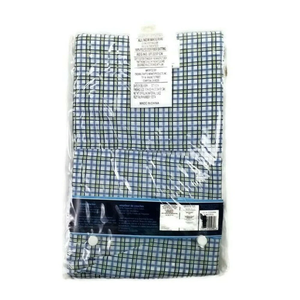 Nautica Kids Zachary Blue Green Plaid Sailboat Diaper Stacker Nursery NIP